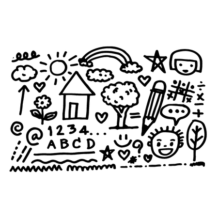 Children hand draw doodle iconのイラスト素材