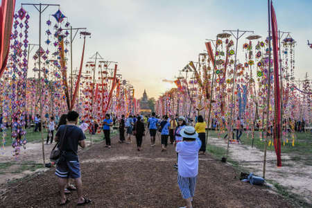 Colorful Tung flag festival in Phra That Ya Khu Kalasin,Thailand