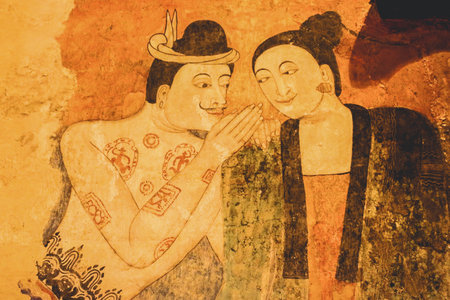 Ancient Buddhist temple mural painting at Wat Phumin, Nan province,Thailand