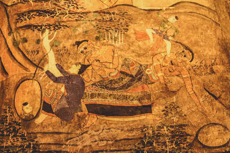 Ancient Buddhist temple mural painting at Wat Phumin, Nan province,Thailand