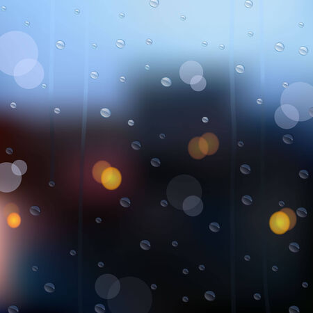 Drops of rain on window with abstract lights, のイラスト素材