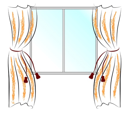 simple drawing window and two curtains.のイラスト素材