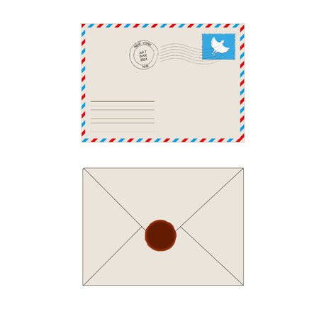 Old postage envelope with stamps isolatedのイラスト素材