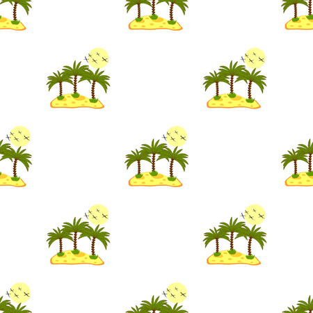 Seamless pattern, sea island with palm trees and blue contours. Vectorのイラスト素材