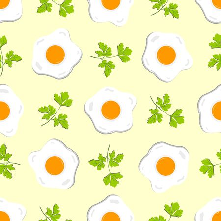 Seamless pattern with eggs and sprigs of parsley on light background. eps 10のイラスト素材
