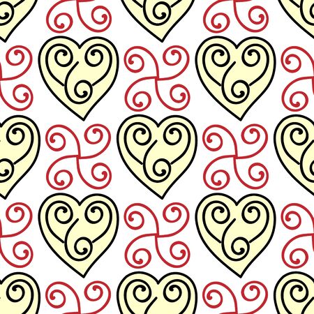 Love seamless pattern. White hearts and swirls on pink backgroundのイラスト素材