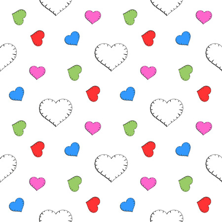 Seamless pattern of colorful cartoon hearts.