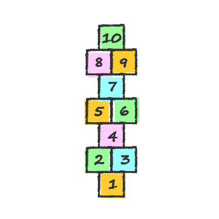 colorful illustration with hopscotch game. Children street gameのイラスト素材
