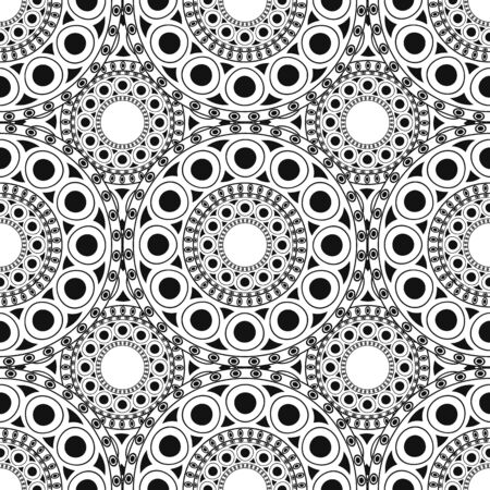 Black, white moroccan ethnic pattern. Seamless pattern with abstract arabesque, mandala, sun, starのイラスト素材