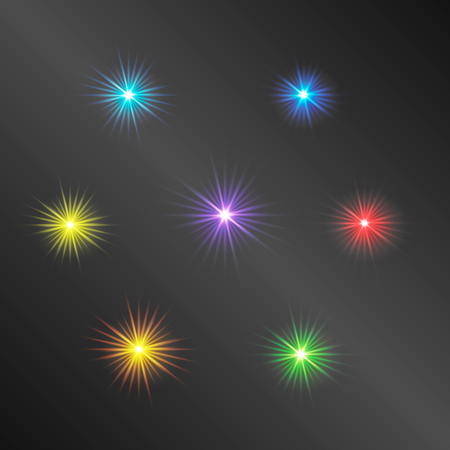 Multicolor glowing light burst explosion with transparent. Vector illustration for cool effect decoration with ray sparkles. Bright star.のイラスト素材