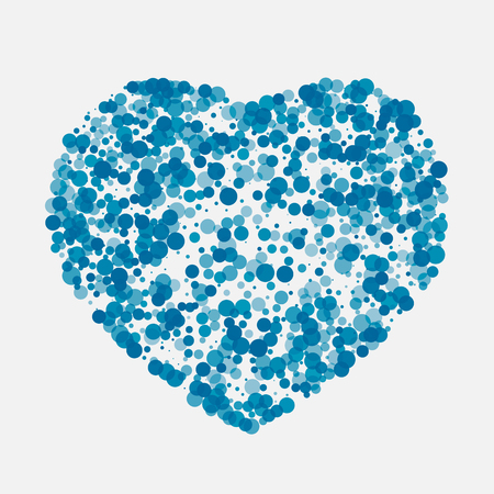 Vector heart made of many bubbles of different size and transparency.Easily editable colors. Blue heart on a white background. Postcard on Valentines day.のイラスト素材