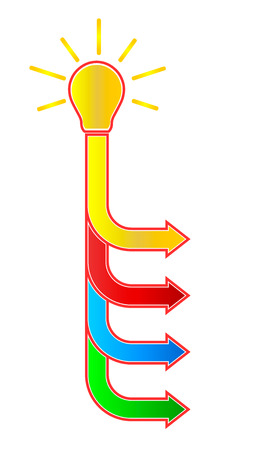 The glowing light bulb icon with the arrow. Idea symbol illustration.のイラスト素材