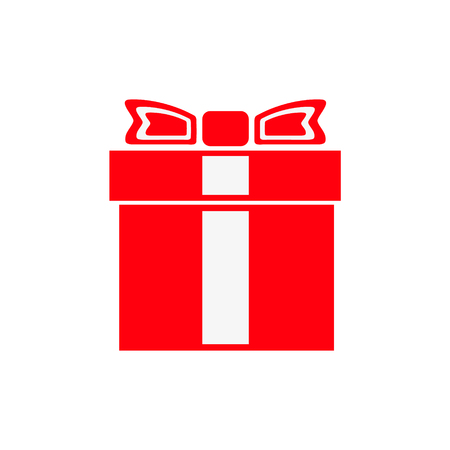 Red Gift box with green ribbon. Icon for banners or website. Vectorのイラスト素材