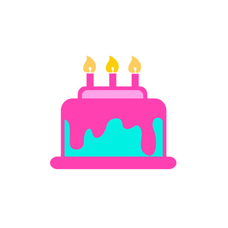 line cake vector Icon. Pink cake with cream, burning candles