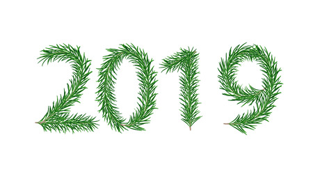 Number 2019, composed of green fir branches. Christmas composition, 2019 from the branches of pine. Vectorのイラスト素材