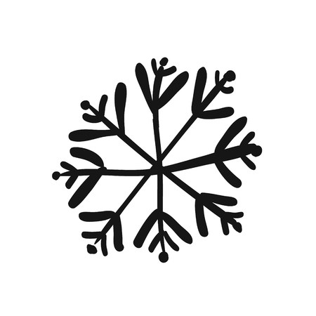 Painted cute snowflake silhouette. Symbol of winter and cold. Snow on a transparent background. Childrens hand drawing style, handmadeのイラスト素材