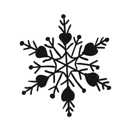 Painted cute snowflake silhouette. Symbol of winter and cold. Snow on a transparent background. Childrens hand drawing style, handmadeのイラスト素材