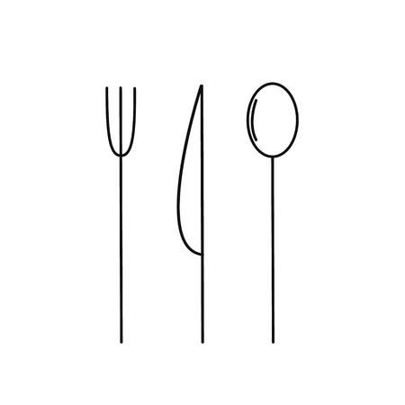 Cutlery set knife spoon and fork. Slim black outline silhouette. Vector illustrationのイラスト素材