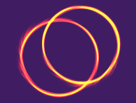 Two fire rings.. Electric Banner Design . Neon Abstract Circle with Flares and Sparkles.Vector Illustrationのイラスト素材