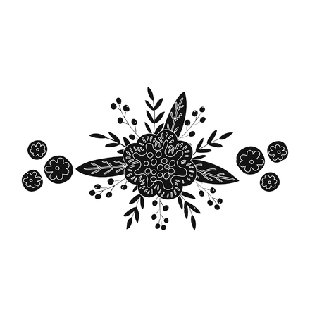 Bouquet of flowers, berries, leaves and twigs of fantasy plants. Vectorのイラスト素材