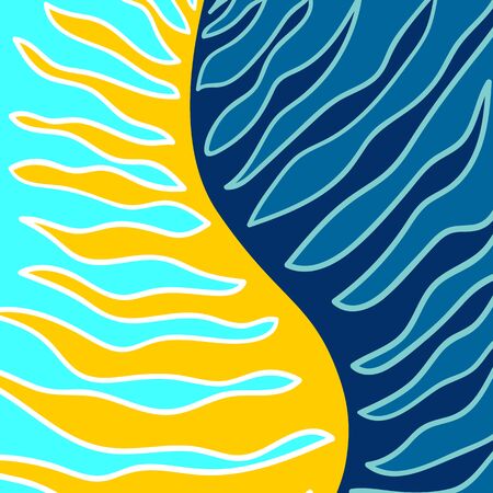 Vector background divided in half, yellow and blue colors, wavy linesのイラスト素材