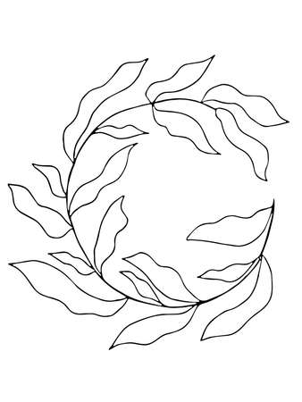 A branch with leaves.Round frame. Plant drawing. Abstract Plant Art design for print, cover, wallpaper. Vector illustrationのイラスト素材