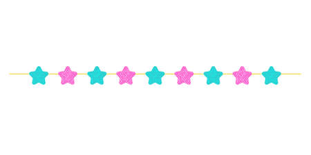 A garland of yellow and blue stars. Thread with ornaments. A holiday attribute. Vector illustrationのイラスト素材
