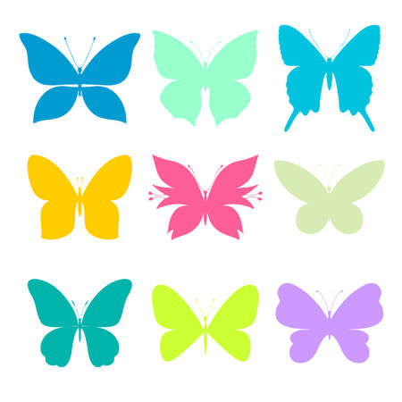 Set of vector butterflies. Silhouettes of different butterflies. Vector templates.のイラスト素材
