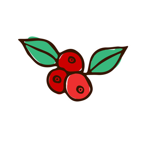 A cluster of red berries with green leaves. Illustration, sketchのイラスト素材