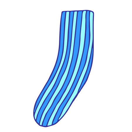 Knit knit sock with longitudinal blue and light blue stripes.., Illustrationのイラスト素材