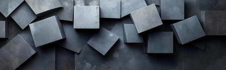 A black and white photo of a wall made of gray blocks. The blocks are arranged in a way that creates a sense of depth and texture. The photo has a minimalist and modern feel to itの素材