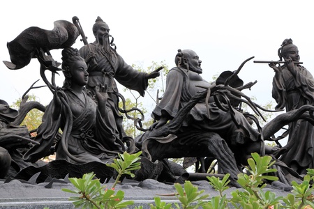 Tourist attraction - Statues of Chinese Immortal Wizards at the Chinese Temple, Chonburi Thailandのeditorial素材
