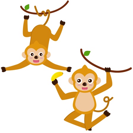 A colorful set of cute Animal Icons : Hanging Monkey のイラスト素材
