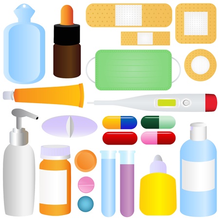 Cute icons: Medicines, Pills, Medical Equipments  のイラスト素材