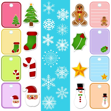 A colorful set of Vector Icons : Snowflake and Christmas Paper Tag/Sticker のイラスト素材