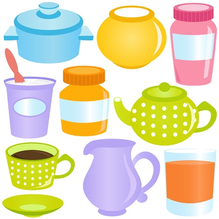 A colorful set of cute Vector Icons : Cooking, Drinking Theme, isolated on white のイラスト素材