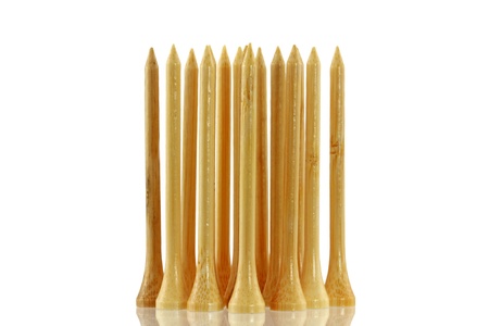 A group of Long Bamboo tees  Big peg  76mm, isolated on white backgroundの写真素材