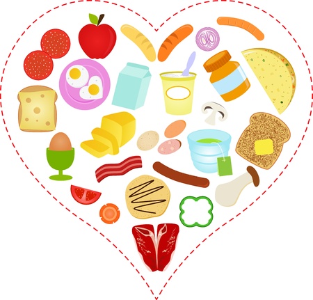 A Vector illustration of Food icons inside a Heartのイラスト素材