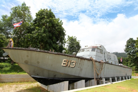 PHANG-NGA, THAILAND - JUNE 2013   Tsunami Police Boat 813  Buretpadungkit  at Tsunami Memorial Park on June 9, 2013  The boat was swept inland almost 2 Km  in December 2004, to where it sits today のeditorial素材