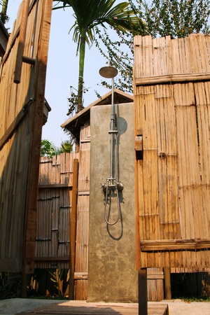 Tropical Outdoor Rain Shower inside the room made by bambooのeditorial素材