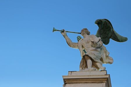 Details of an Angel with a trumpet at the facade of Santa Maria del Giglio church Santa Maria...