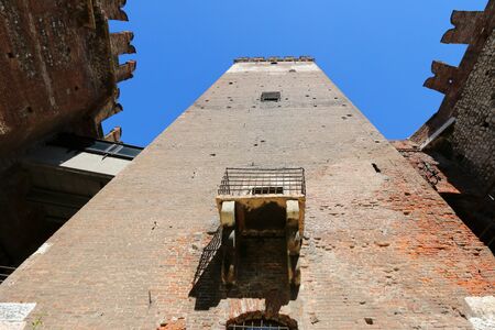A balcony, part of the famous and old brick Castle Fortress and the Castelvecchio Museum Museo Civico di Castelvecchio in Verona, Italy on September 14, 2014.のeditorial素材