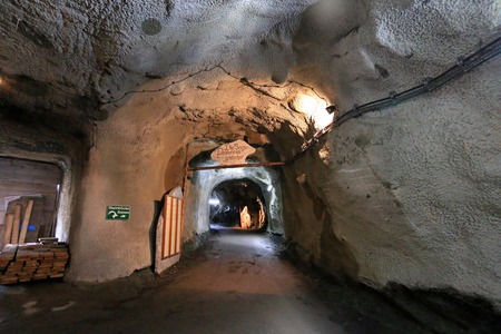 The path through tunnels called "Die Sage Pasterzen Gletscher" at Gamsgrube Nature hiking trail, Grossglockner, Austria on September 16, 2014. The tunnels exhibit many themes and the Pasterze legends.のeditorial素材