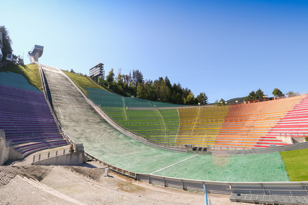 The Bergisel Ski Jump tower, known as Bergisel Schanze, located on Bergisel hill in Innsbruck, Austria on September 23, 2014. It is one of the main attractions of the city of Innsbruck.のeditorial素材
