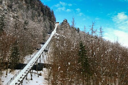 Rail tracks of Hallstatt Salt Mountain Railway Salzbergbahn in Hallstatt, Austria during Winter seasonの写真素材