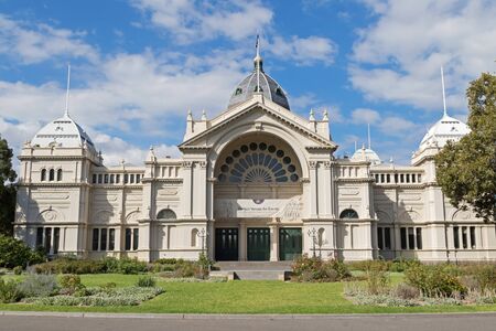 MELBOURNE, AUSTRALIA - APRIL, 2016 : The facade of Royal Exhibition Building on Nicholson Street in Melbourne, Australia on April 09, 2016.のeditorial素材