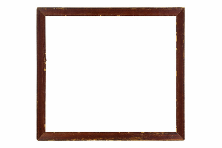 Blank vintage wooden picture frame made of wood in brown isolated on white backgroundの写真素材