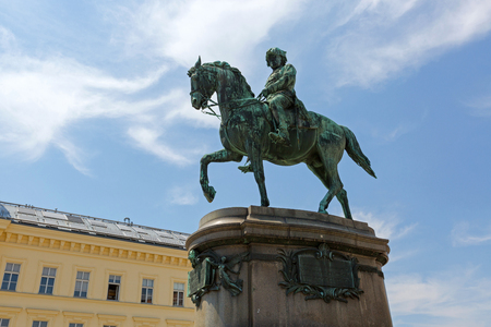 VIENNA, AUSTRIA - JULY 2018 : Famous Equestrian statue of Archduke Albrecht, Duke of Teschen riding horse outside Albertina in Vienna, Austria on July 17, 2018のeditorial素材