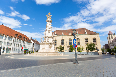 BUDAPEST, HUNGARY - JULY 2018 : Trinity Column at Holy Trinity Square on Castle Hill, Buda Palace in Budapest, Hungary on July 19, 2018.のeditorial素材