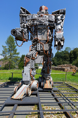 STYRIA, AUSTRIA - JULY 2018 : Big tall Transformer art at Arnold Alois Schwarzenegger Museum Thal, his birthplace in Thal village, Styria in Austria on July 20, 2018のeditorial素材